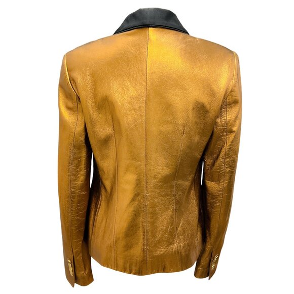 Dolce & Gabbana Bronze Metallic Tuxedo Style Leather Blazer - Picture 3 of 5